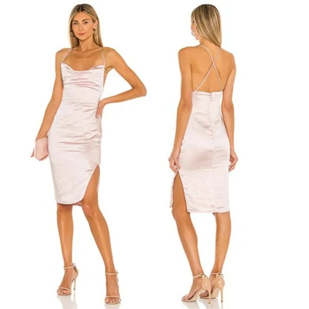 Superdown Billie Drape Cowl Neck Women's Midi Dress Blush Size: Small NWT
